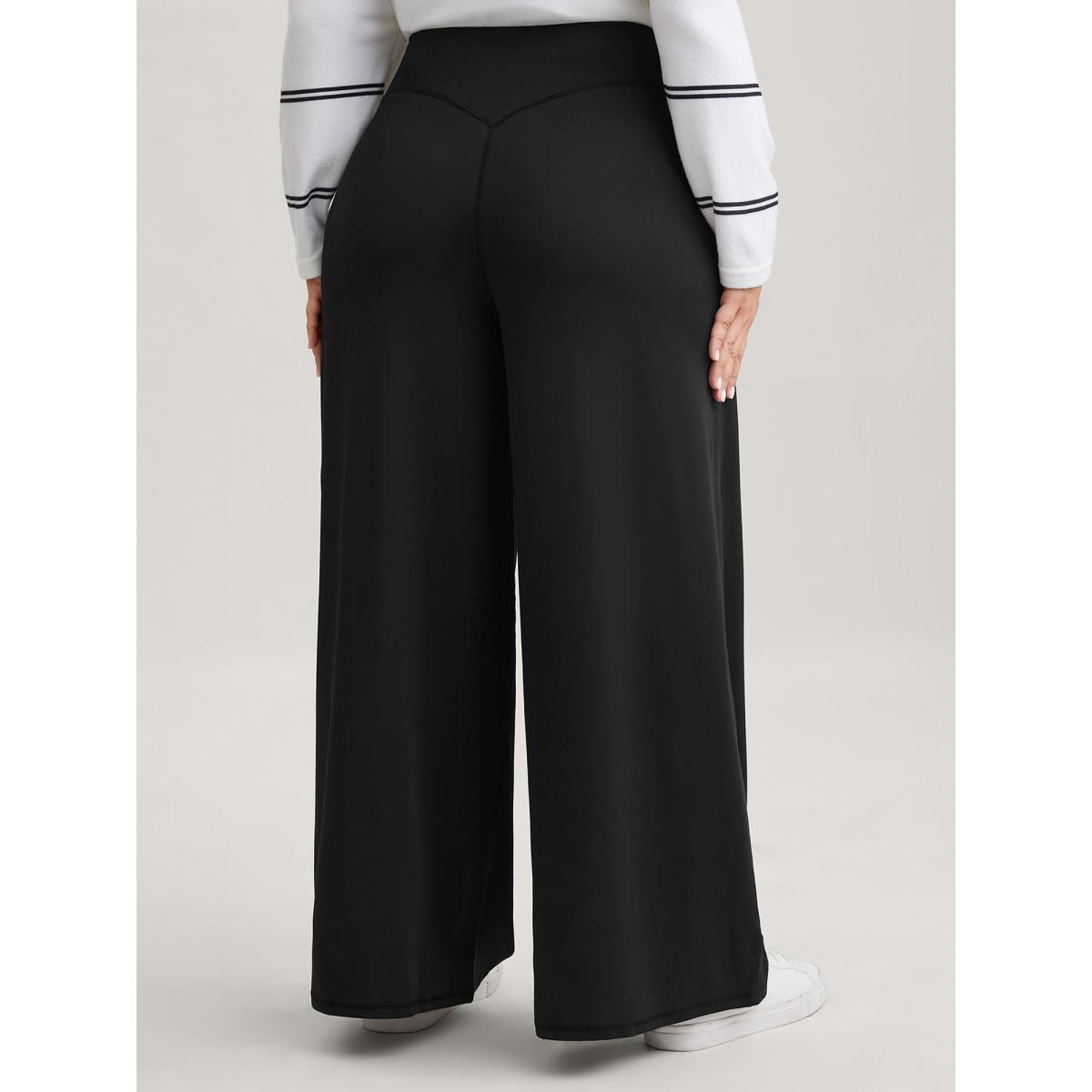 Plus Size Super Stretchy Wide-Leg Casual Pocket Pants Women Black Leisure Mid Rise Casual Pants BloomChic 10/M Product Image