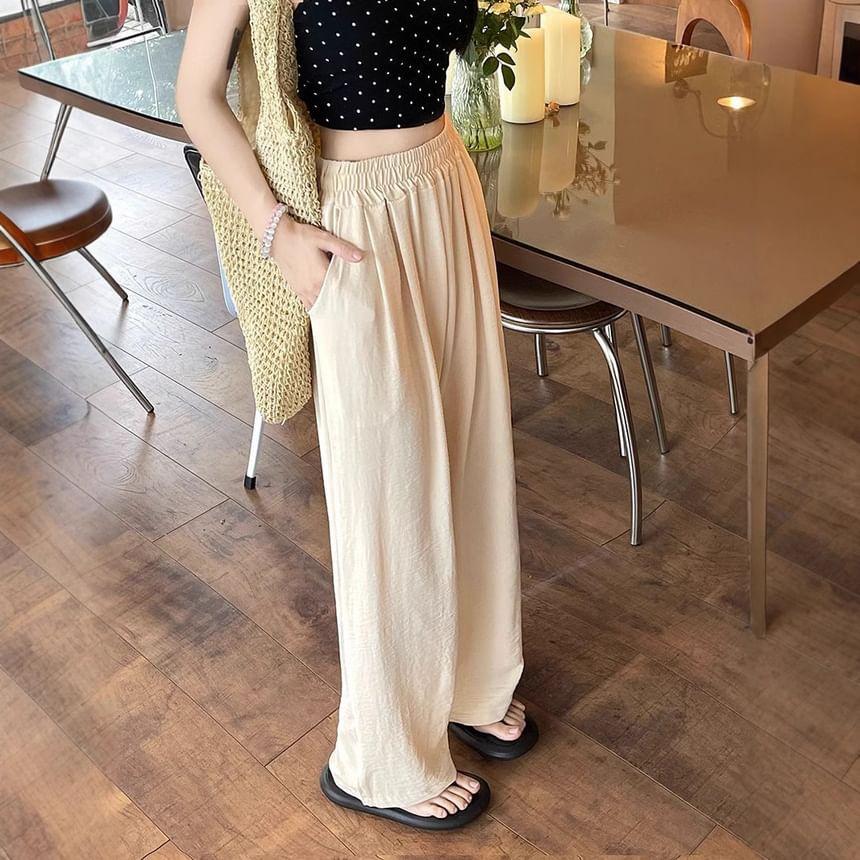 High Waist Plain Wide Leg Pants Product Image