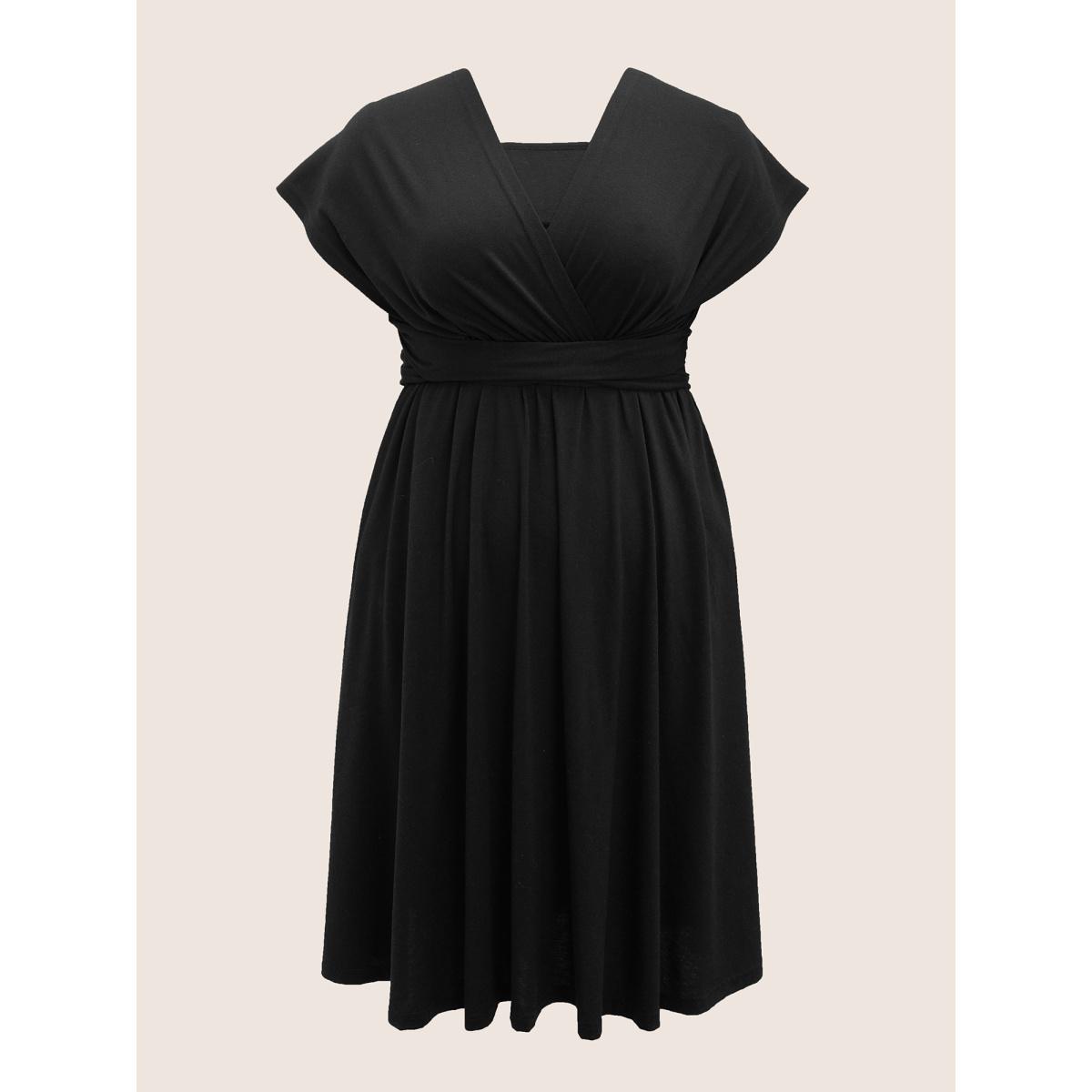 Plus Size Everywhere Dress - Monochromatic V Neck Wrap Dress Black Women Elegant V-neck Sleeveless Curvy BloomChic 22-24/3X Product Image
