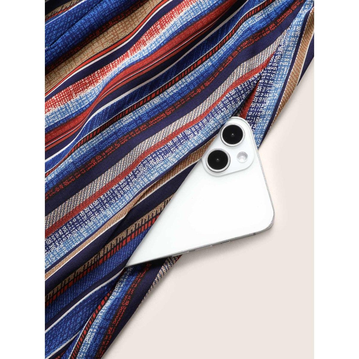 Plus Size Striped Contrast Pocket Split Ruffle Hem Spaghetti Strap Dress DarkBlue Women Resort Non V-neck Sleeveless Curvy Midi Dress BloomChic 28/5X Product Image