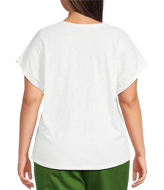 Investments Plus Size Wispy Leaf Short Sleeve Embellished Novelty Crew Neck Top Product Image