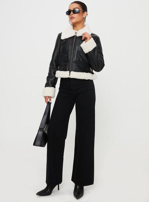 Mayella Shearling Faux Leather Jacket Black Product Image