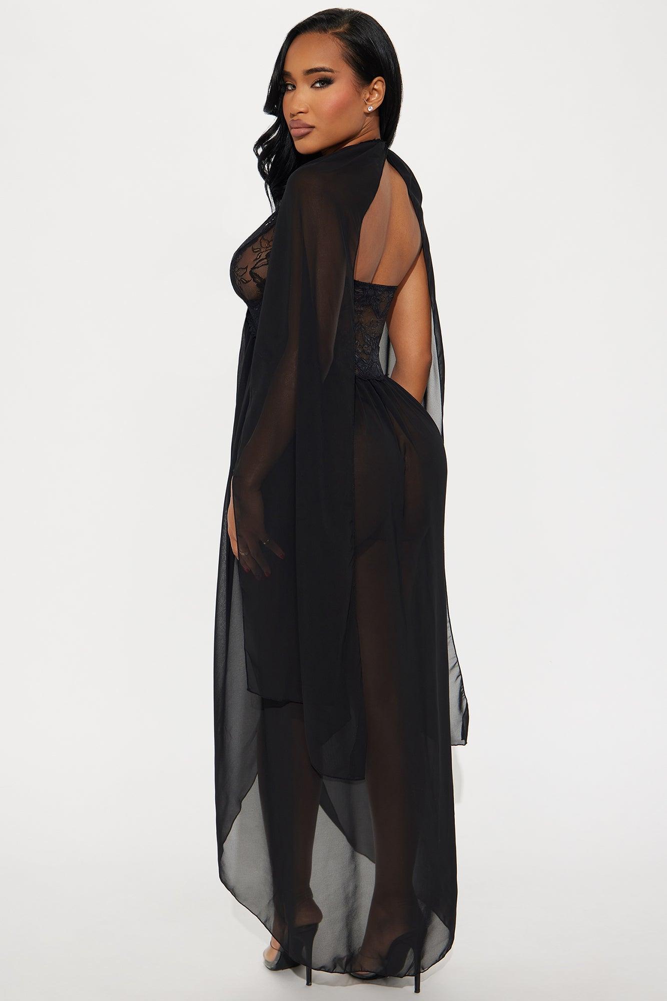 Head Honcho Flyaway Mesh Maxi Gown - Black Product Image