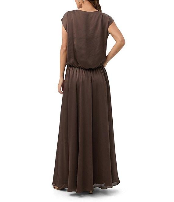 Trina Turk Vantage Crinkle Georgette Boat Neck Short Sleeve Blouson Maxi Dress Product Image