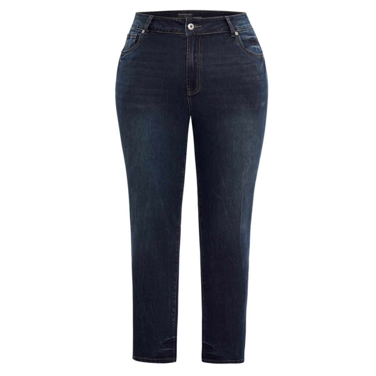 Plus Size Plain High Rise Very Stretchy Jeans Women Indigo Casual Plain Plain High stretch Pocket Jeans BloomChic 30/6X Product Image