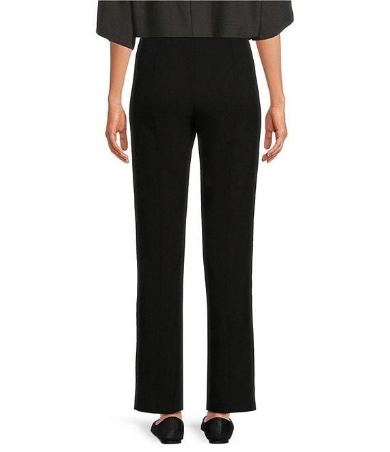 Multiples Solid Woven Straight Leg Front Slit Hem Ankle Pants Product Image