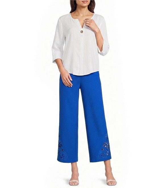 Investments Petite Size 3/4 Sleeve Split V-Neck Button Shirt Product Image