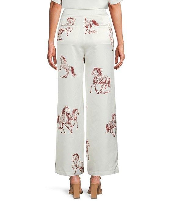 Le' AL.X Horse Print Satin High Waisted Pleated Front Wide Leg Coordinating Pants Product Image