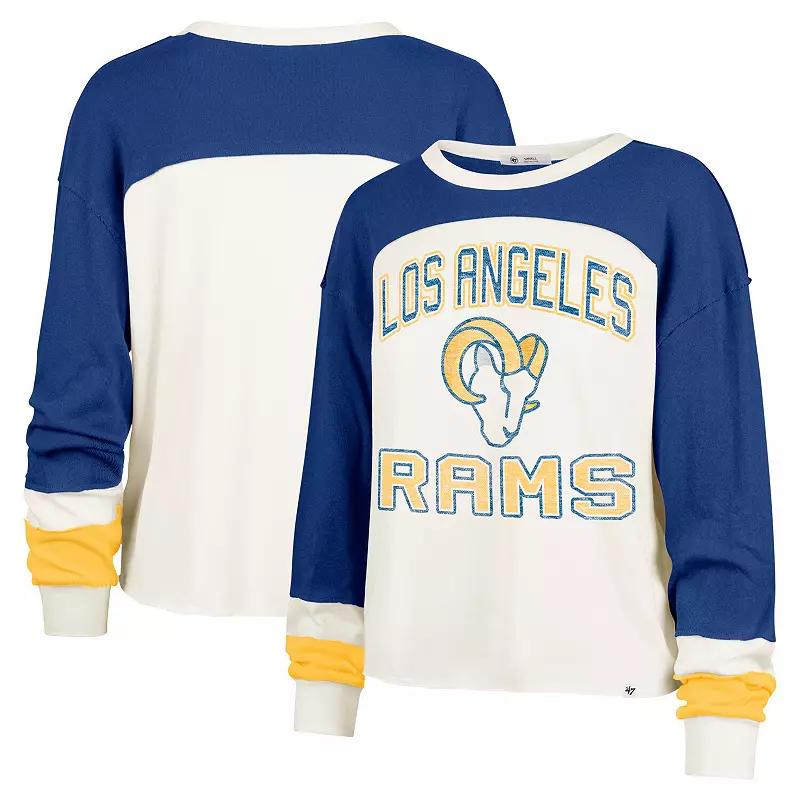 Women's '47 Cream Los Angeles Rams Double Header Curve Raglan Long Sleeve Crop Top, Size: XL, Beige Product Image