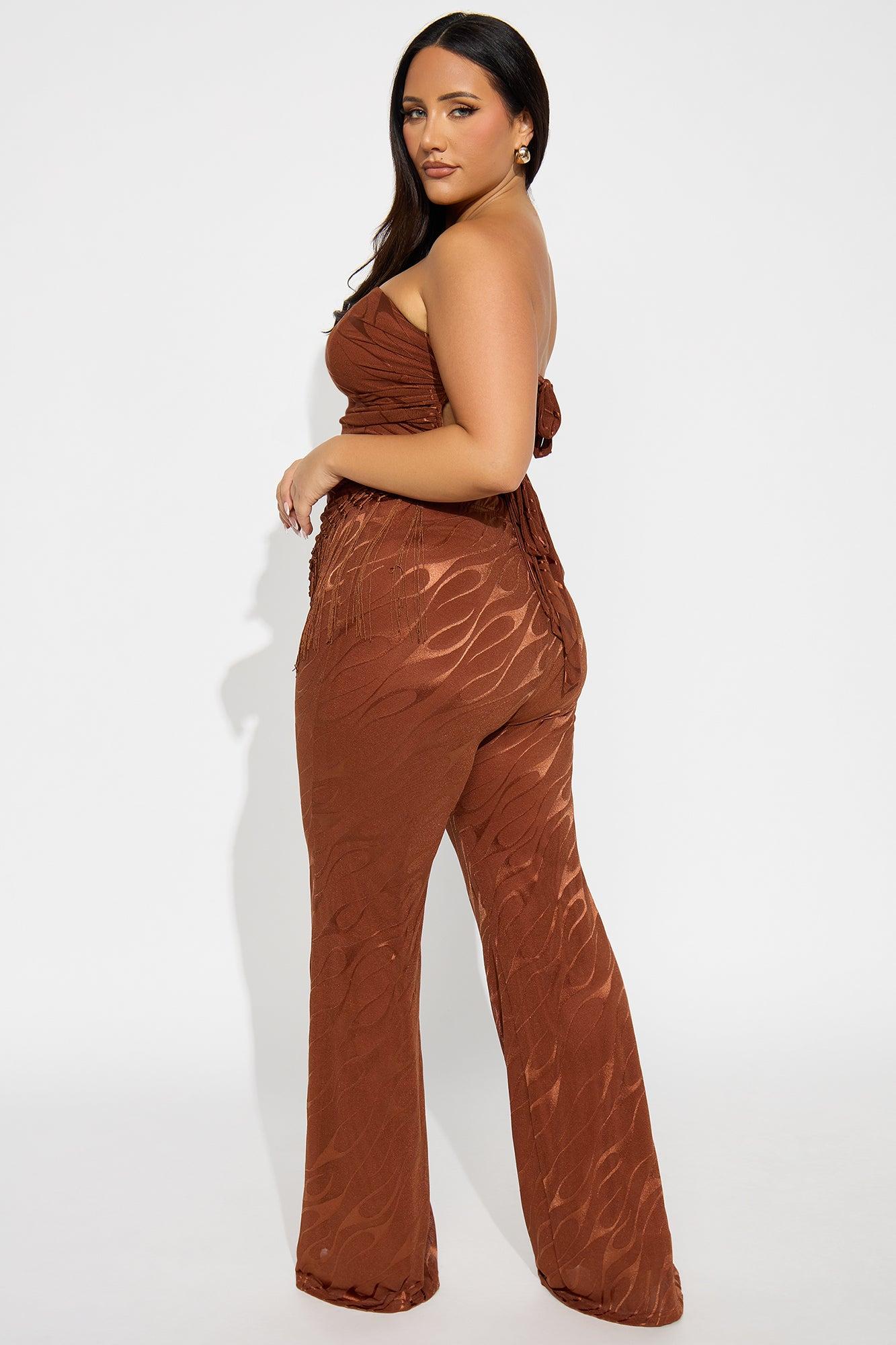 Pia Fringe Tube Top Flare Pant Set - Rust Product Image
