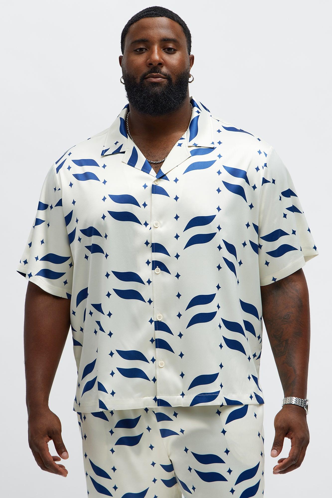 Relaxed Star Panel Button Up Shirt - Cream/combo Male Product Image