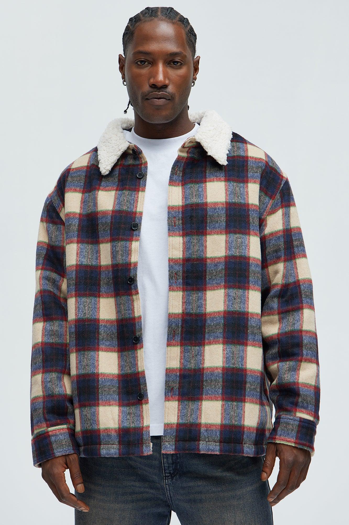 Sherpa Flannel Shacket - Red/combo Product Image