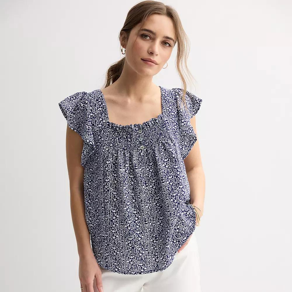 Women's Draper James Flutter Sleeve Smocked Top, Size: XL, Blue Ditzy Product Image