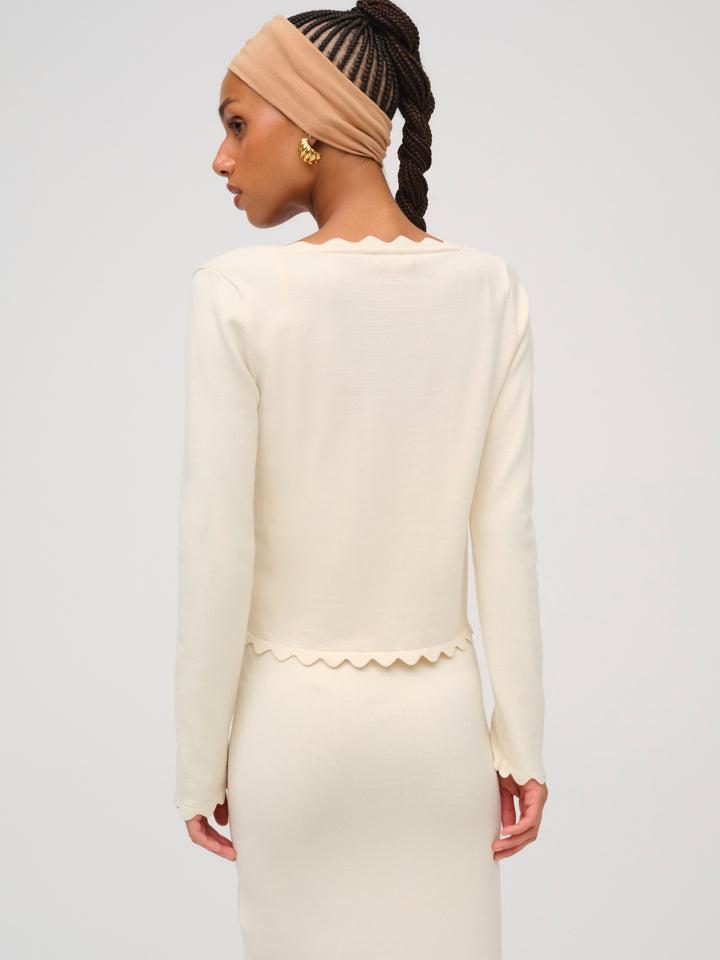 Sisi Scallop Knit Cardigan — Ivory Product Image