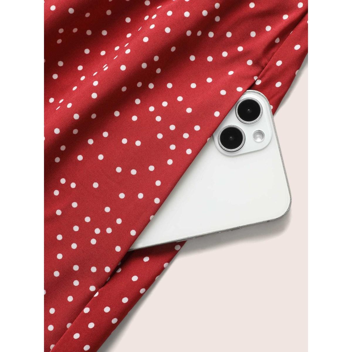 Plus Size Polka Dot Drawstring Ruffle Layered Hem Dress Brightred Women Elegant Tie knot Non Sleeveless Curvy BloomChic 18-20/2X Product Image