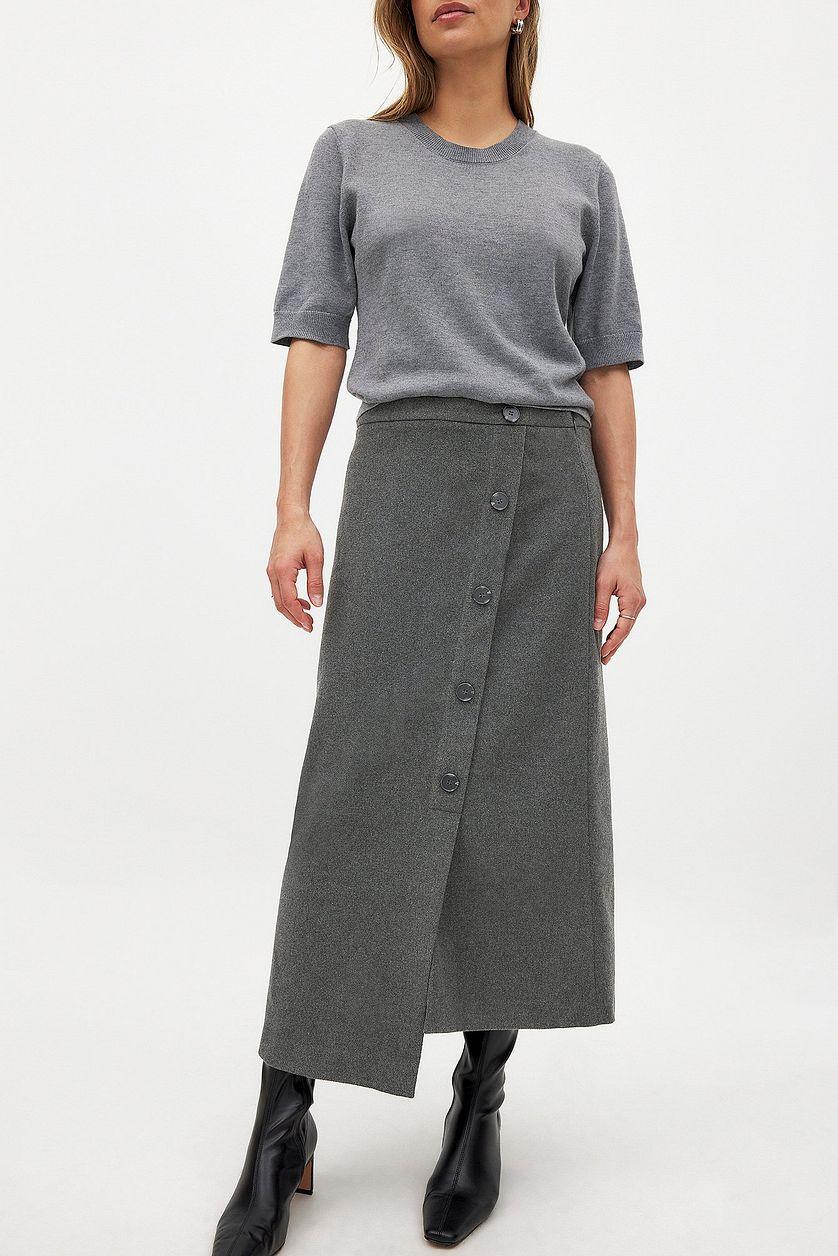 Asymmetric Buttoned Midi Skirt Product Image