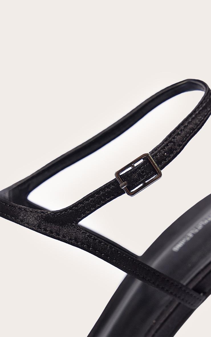 Black Satin Round Toe Asymmetric Strap High Stiletto Heeled Sandals Product Image