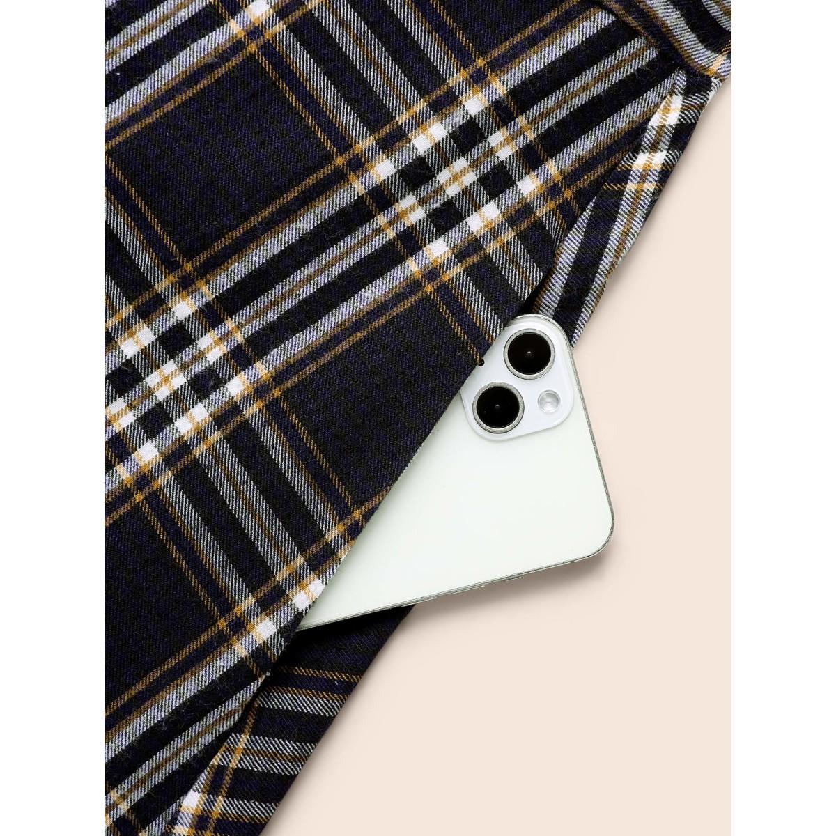 Plus Size Shirt Collar Plaid Contrast Belted Dress Multicolor Women Casual Belted Shirt collar Long Sleeve Curvy BloomChic 18-20/2X Product Image