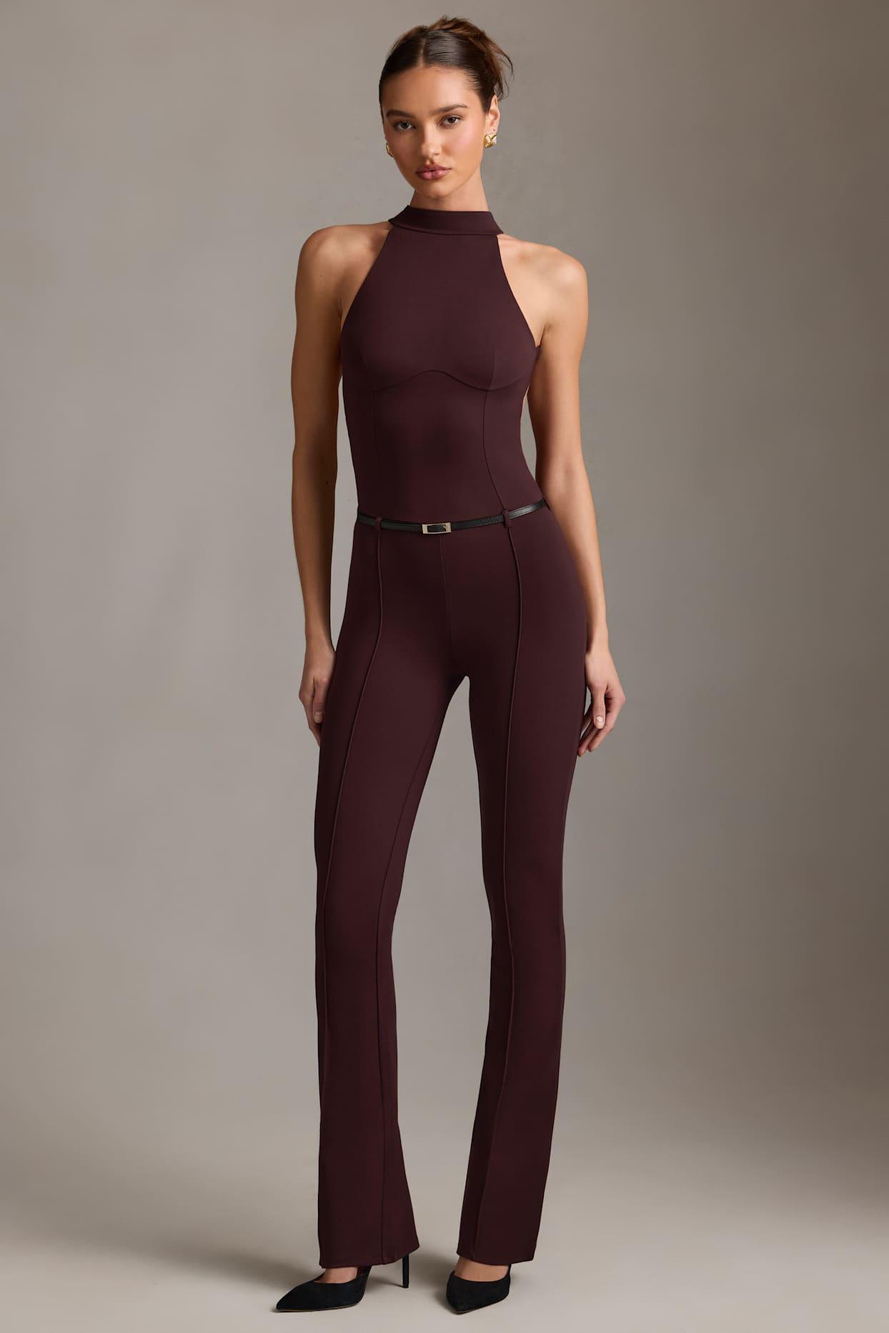 Backless Turtleneck Jumpsuit in Chocolate Brown Product Image