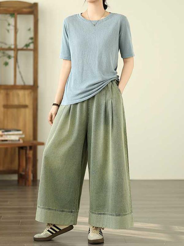 Loose Wide Leg Elasticity Pleated Pockets Jean Pants Bottoms Trousers Product Image