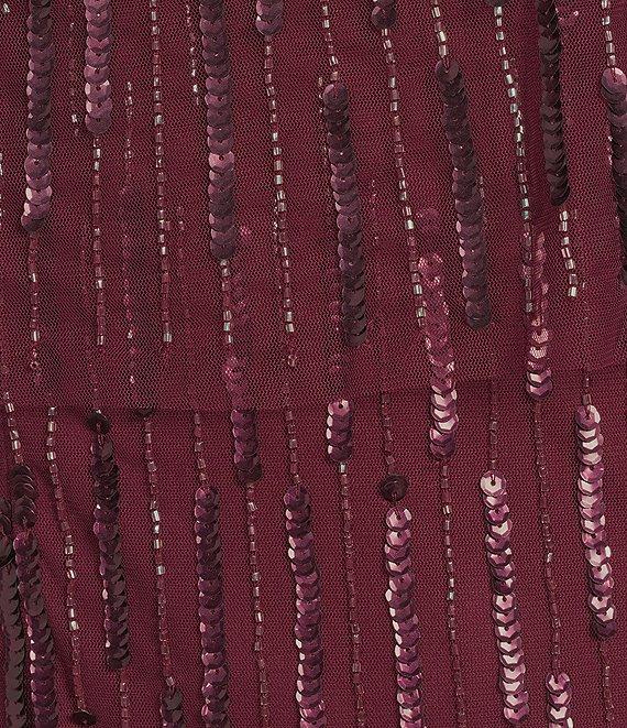 Adrianna Papell Beaded Mesh Boat Neck Cape Sleeve Long Dress Product Image