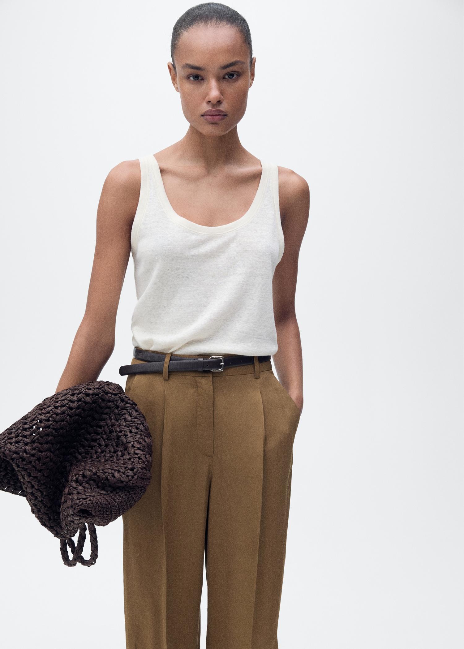 Linen-blend pleated pants - Women | MANGO USA Product Image