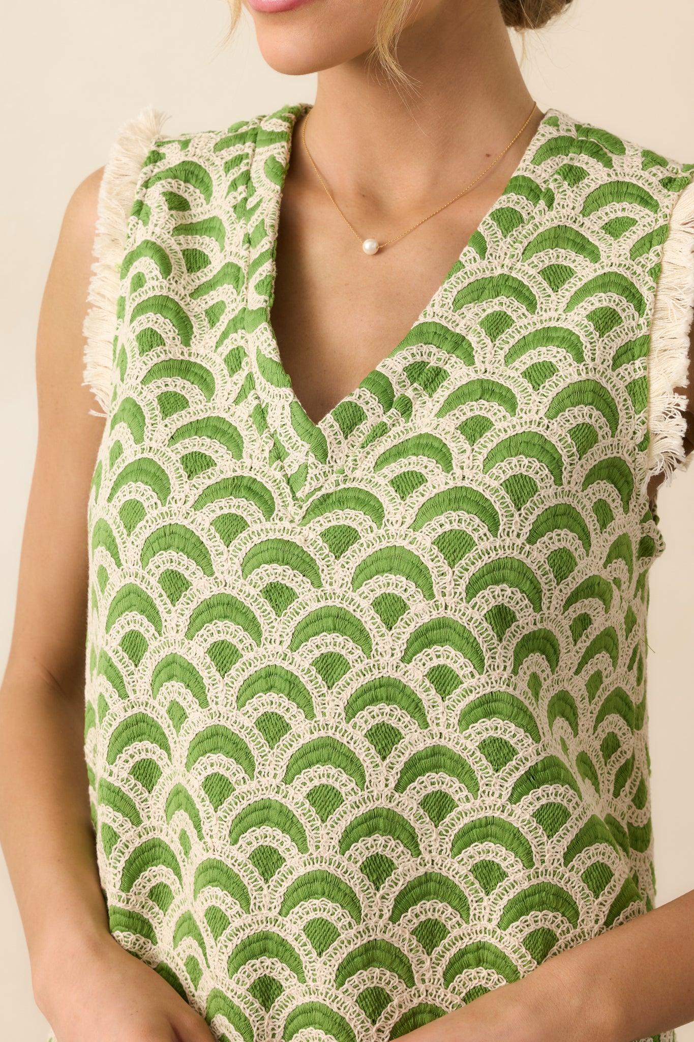Just Enough Light Green Embroidered Mini Shift Dress Product Image