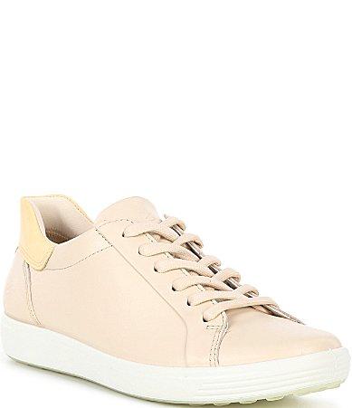 ECCO Womens Soft VII Leather Elastic Lace Up Slip On Sneakers Product Image