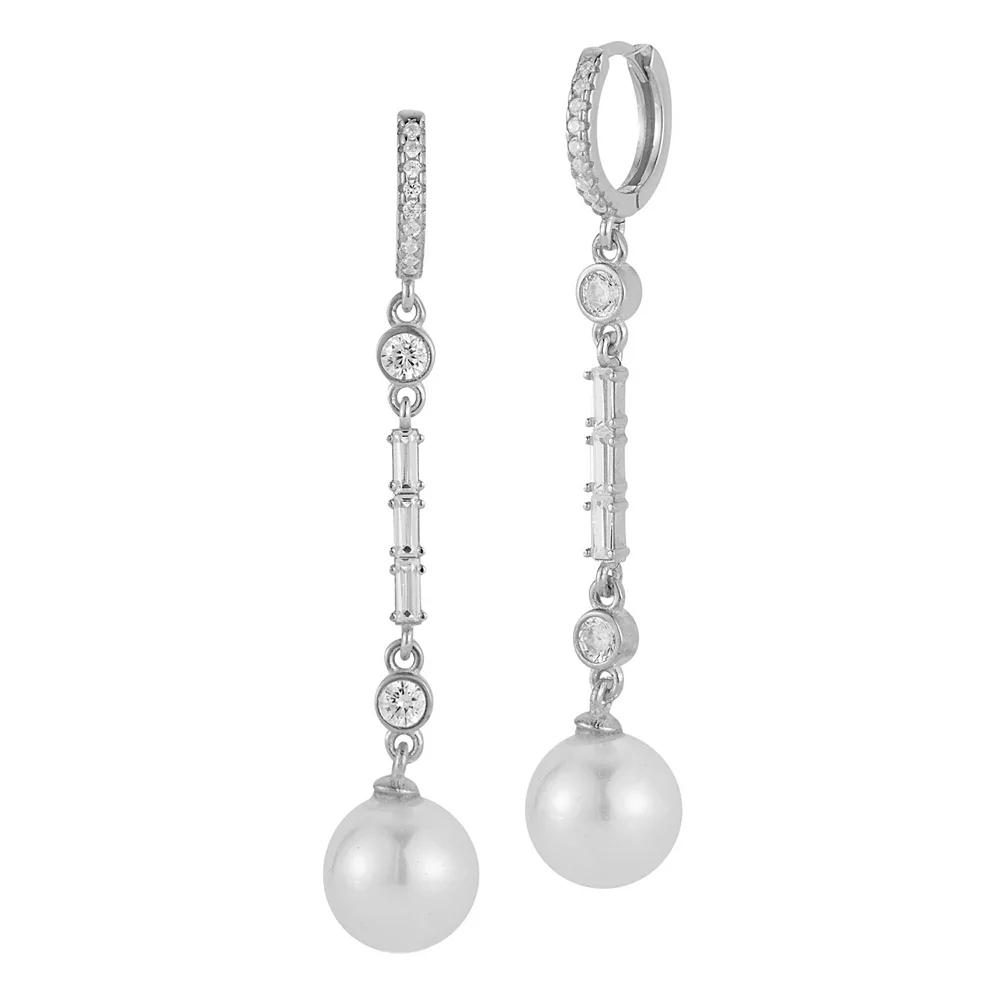 Sunkissed Sterling Freshwater Cultured Pearl & Cubic Zirconia Drop Earrings, Women's, Silver Tone Product Image