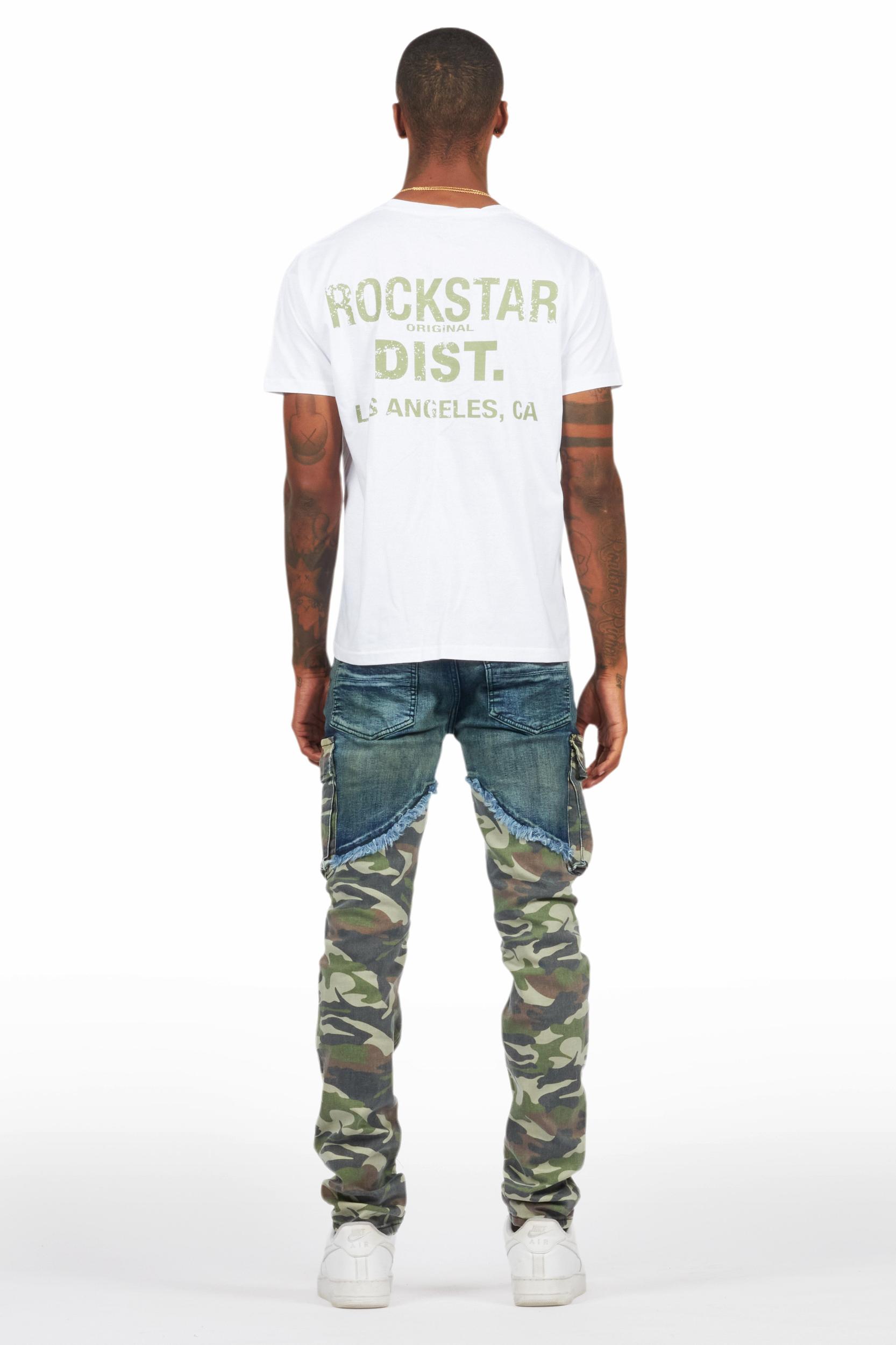 Lake White/Green T-Shirt & Denka Dark Blue Slim Jean Bundle Male Product Image