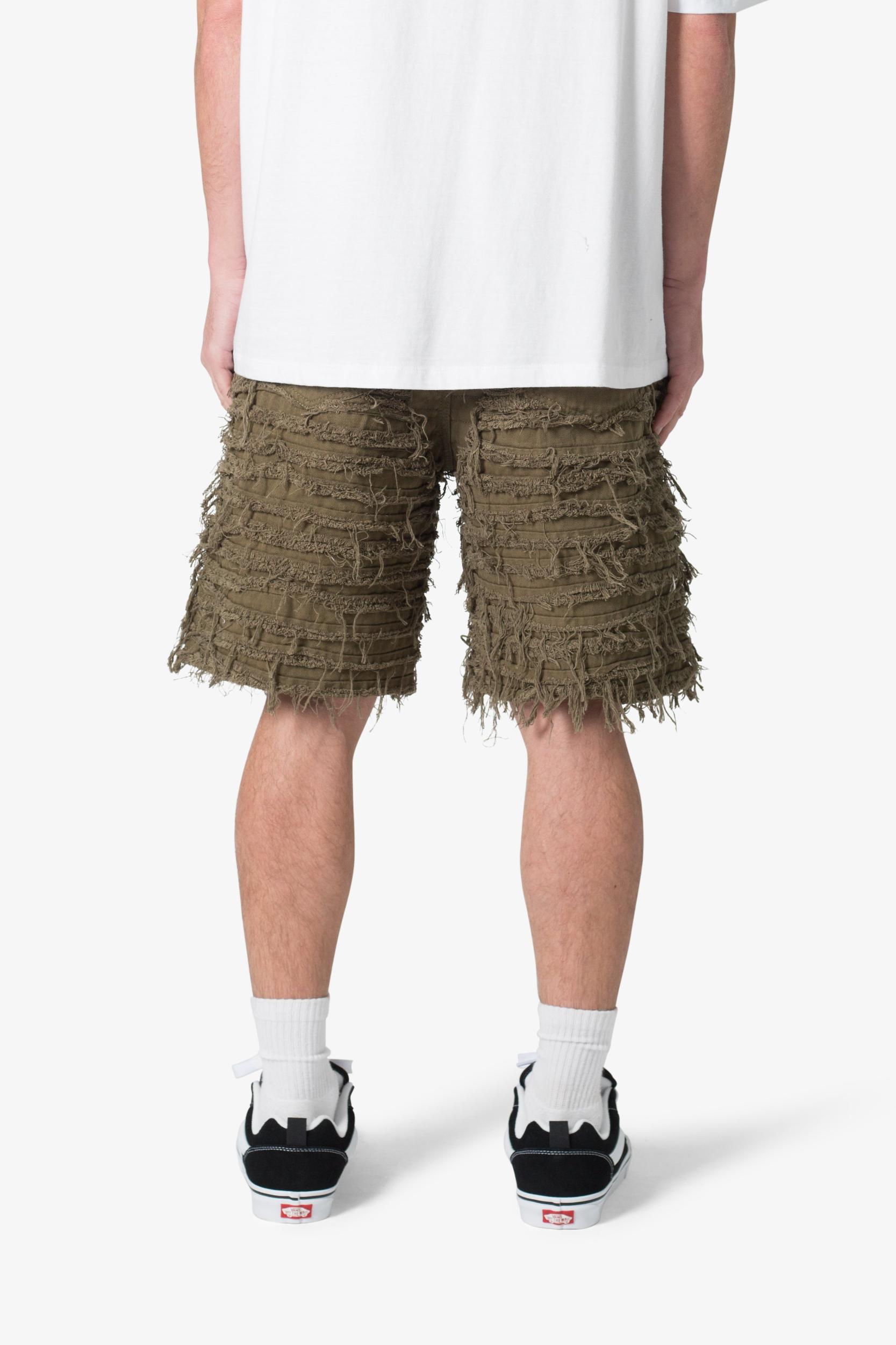 Allover Frayed Denim Shorts - Olive Product Image