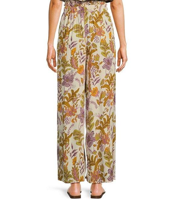 Angie Floral Print Mid Rise Elastic Waist Split Coordinating Wide Leg Pants Product Image