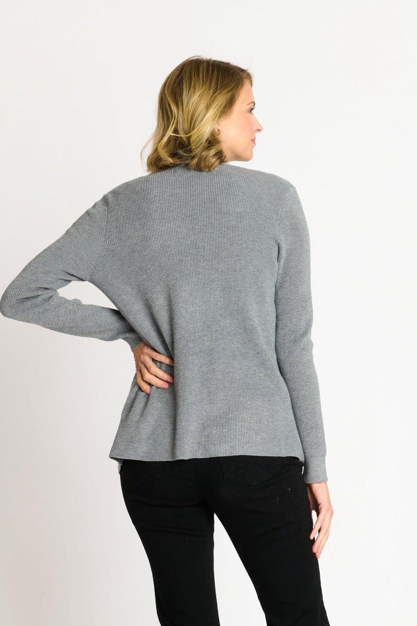 Waffle Stitch Cardigan Sweater with Pocket, Medium Grey Heather Product Image