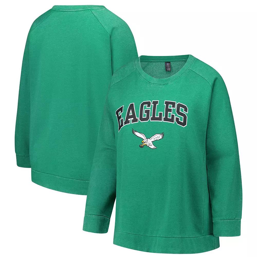 Women's Fanatics Kelly Green Philadelphia Eagles Acid Wash Raglan Pullover Sweatshirt,  Product Image