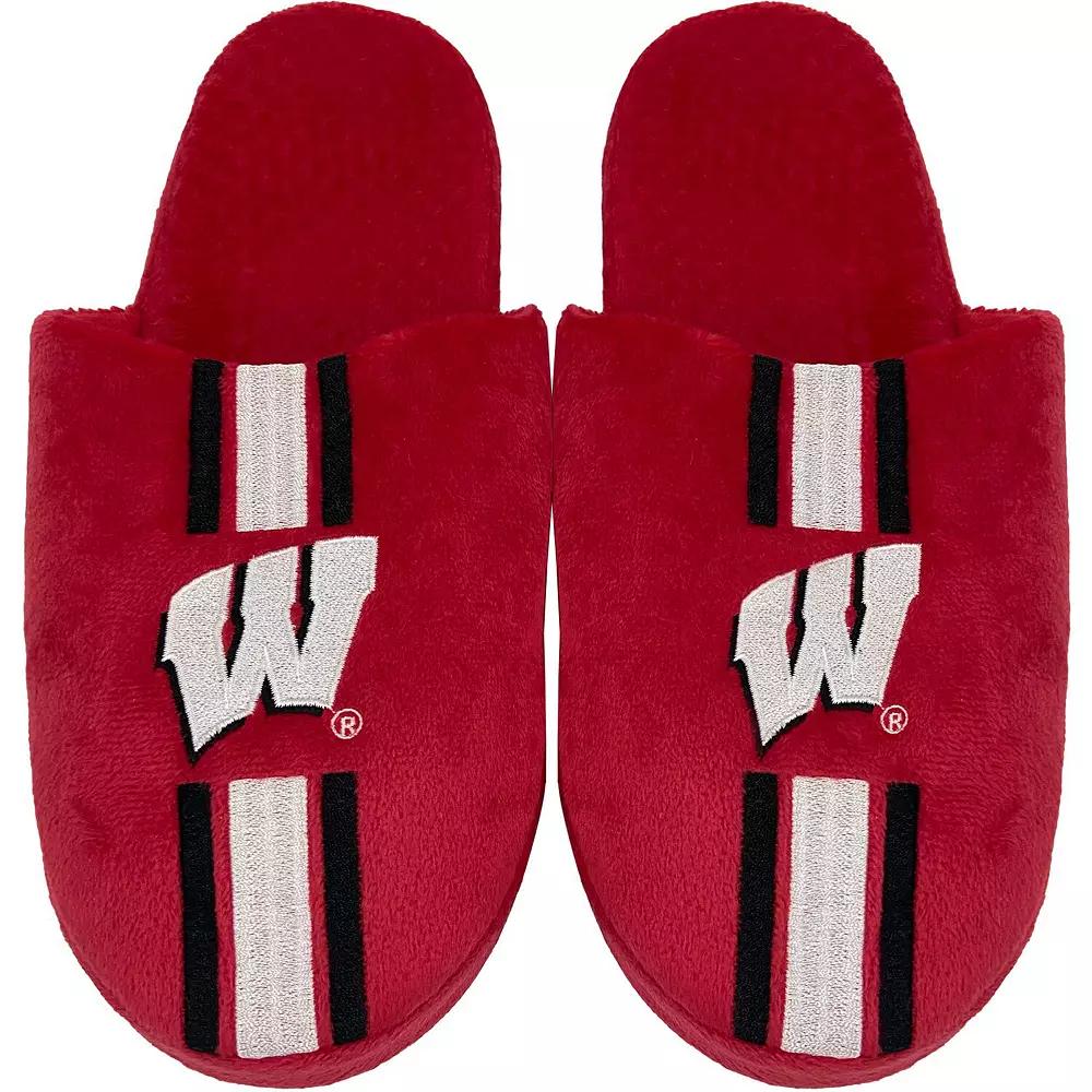 Men's FOCO Wisconsin Badgers Striped Team Slippers, Size: Medium, Red Product Image