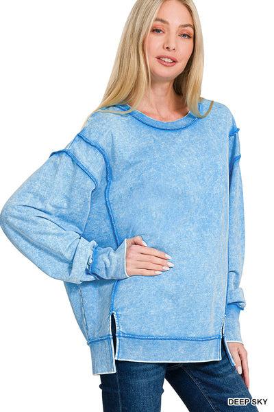 Acid Washed Split Pullover- Blue Product Image