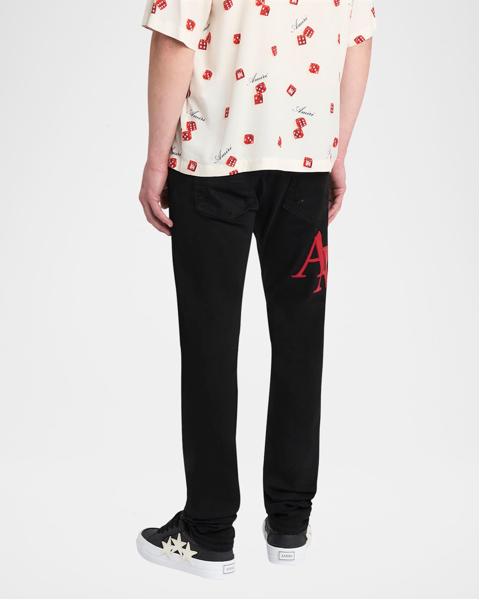 Men's Staggered Leather Logo Skinny Jeans Product Image