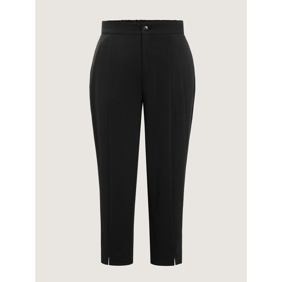 Plus Size Elastic Back Waistband Pants Women Black Office Jogger Mid Rise Office Pants BloomChic 14-16/1X Product Image