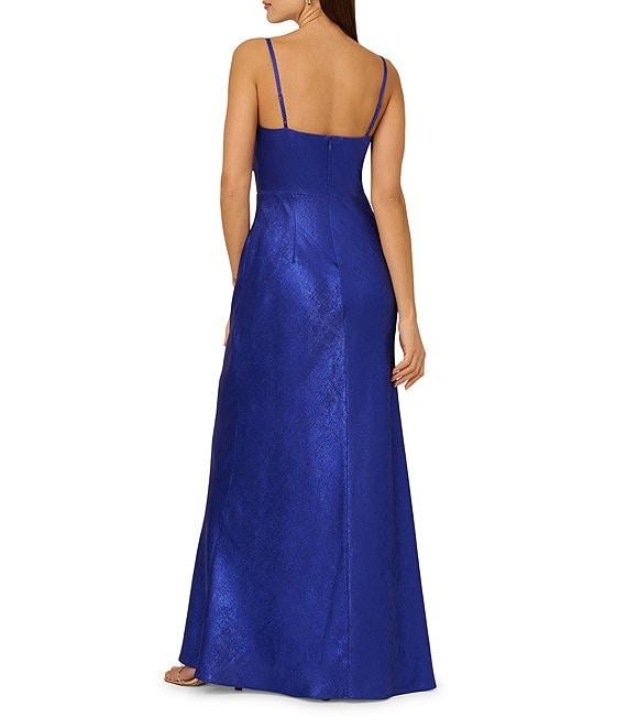 Adrianna by Adrianna Papell Foiled Chiffon V-Neck Sleeveless Front Twist Cutout Mermaid Dress Product Image