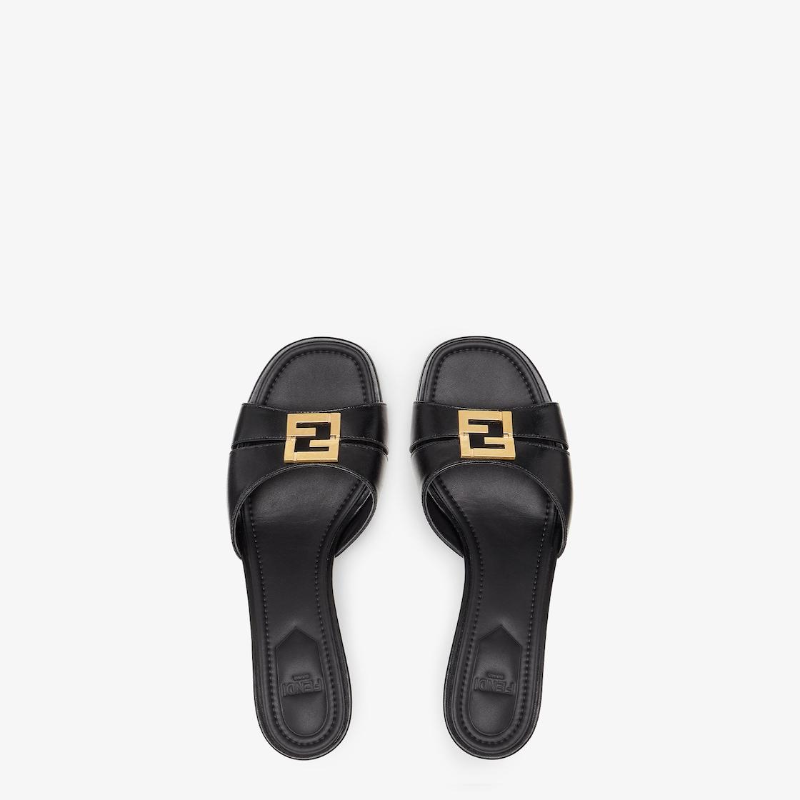 Fendi FFoldBlack leather medium-heeled sandals Product Image