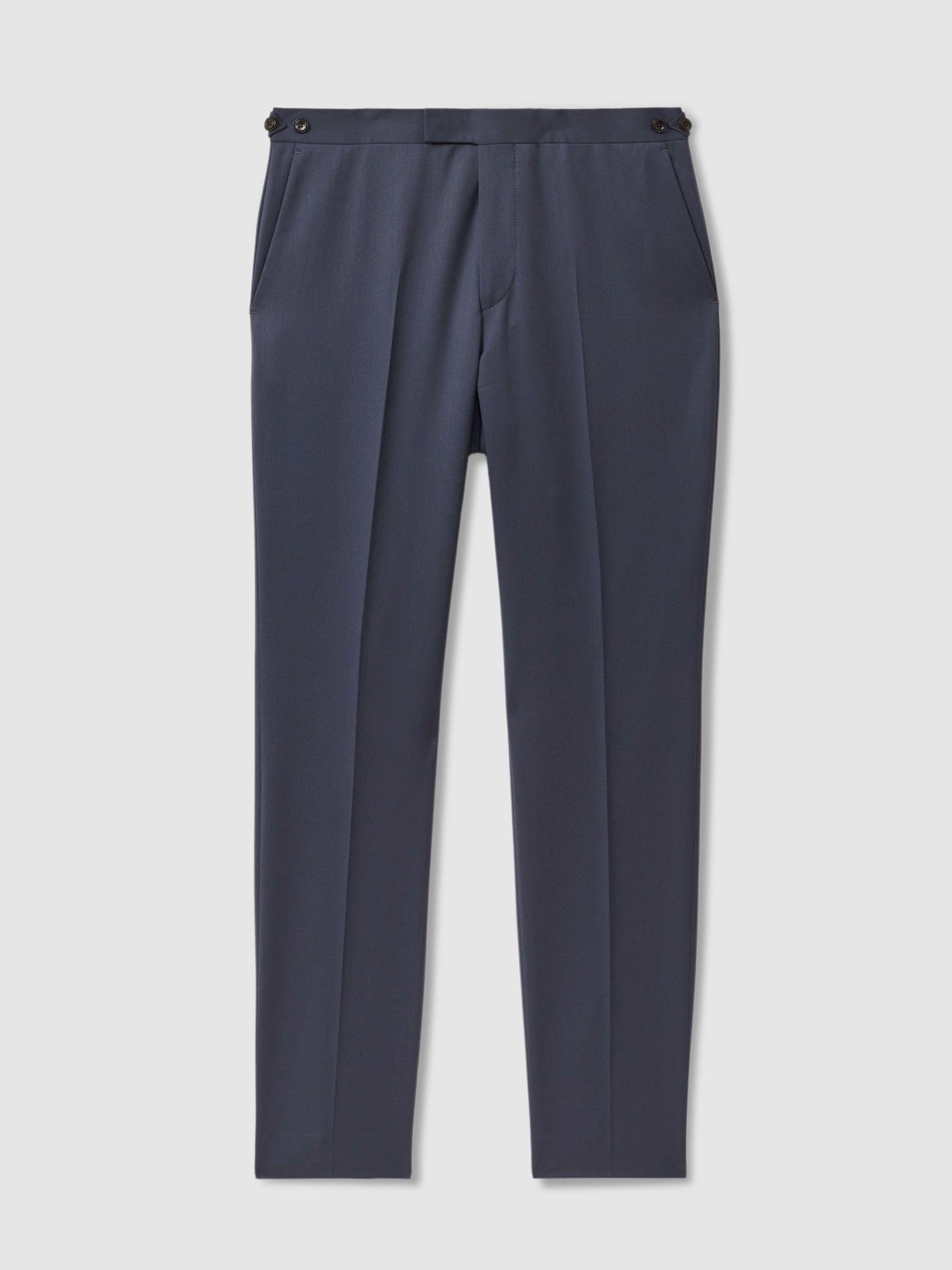 Bartley Airforce Blue Textured Wool Slim Fit Trousers Product Image