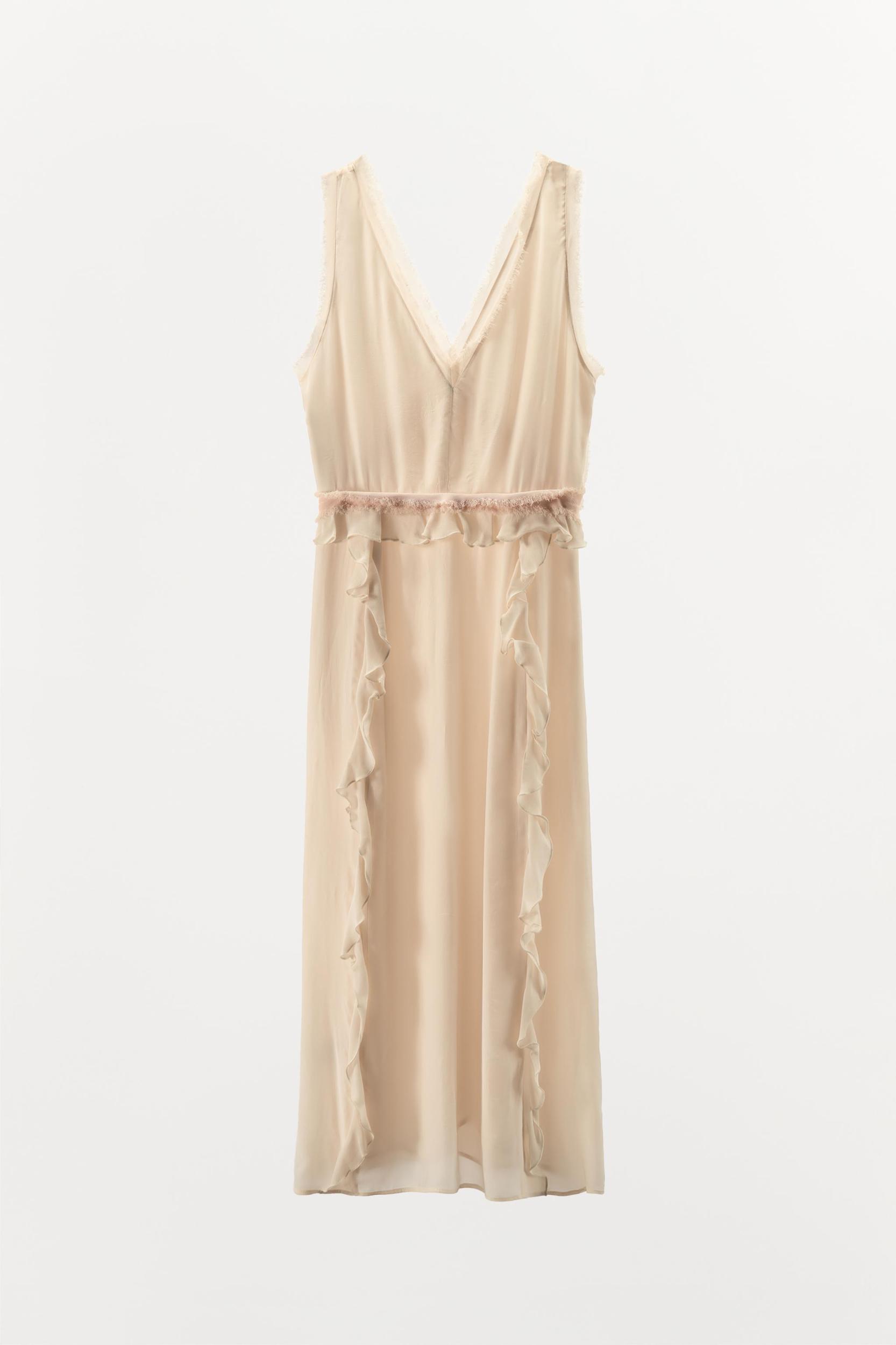 RUFFLED FRAYED MIDI DRESS Product Image