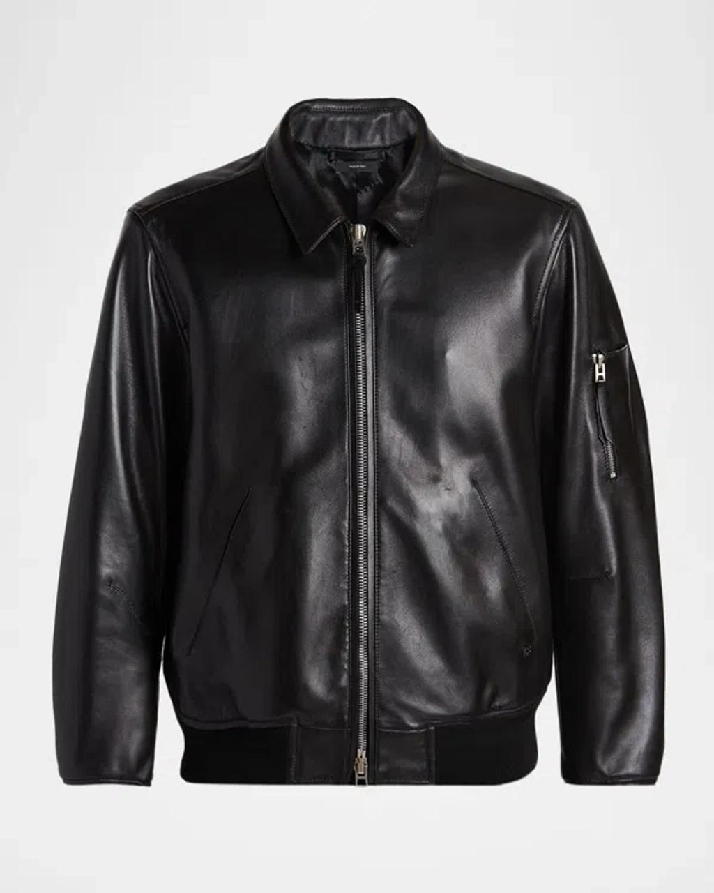 TOM FORD Black Shiny Nappa Plonge Leather Jacket In Multi Product Image