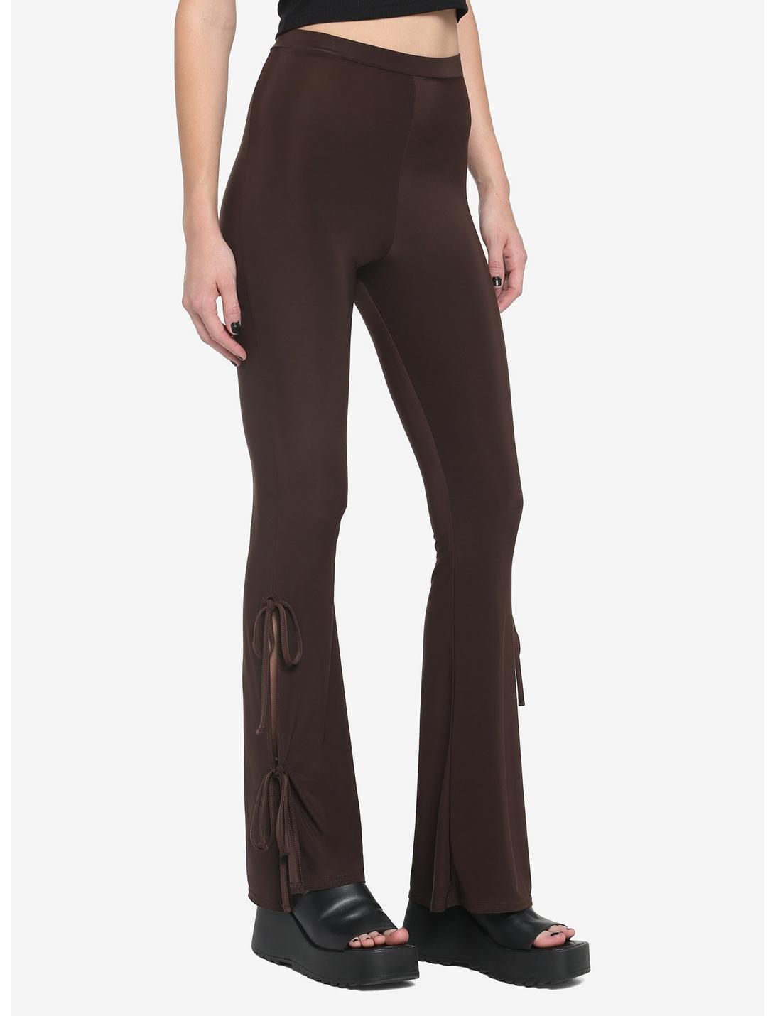 Brown Side Tie Flare Leggings Product Image