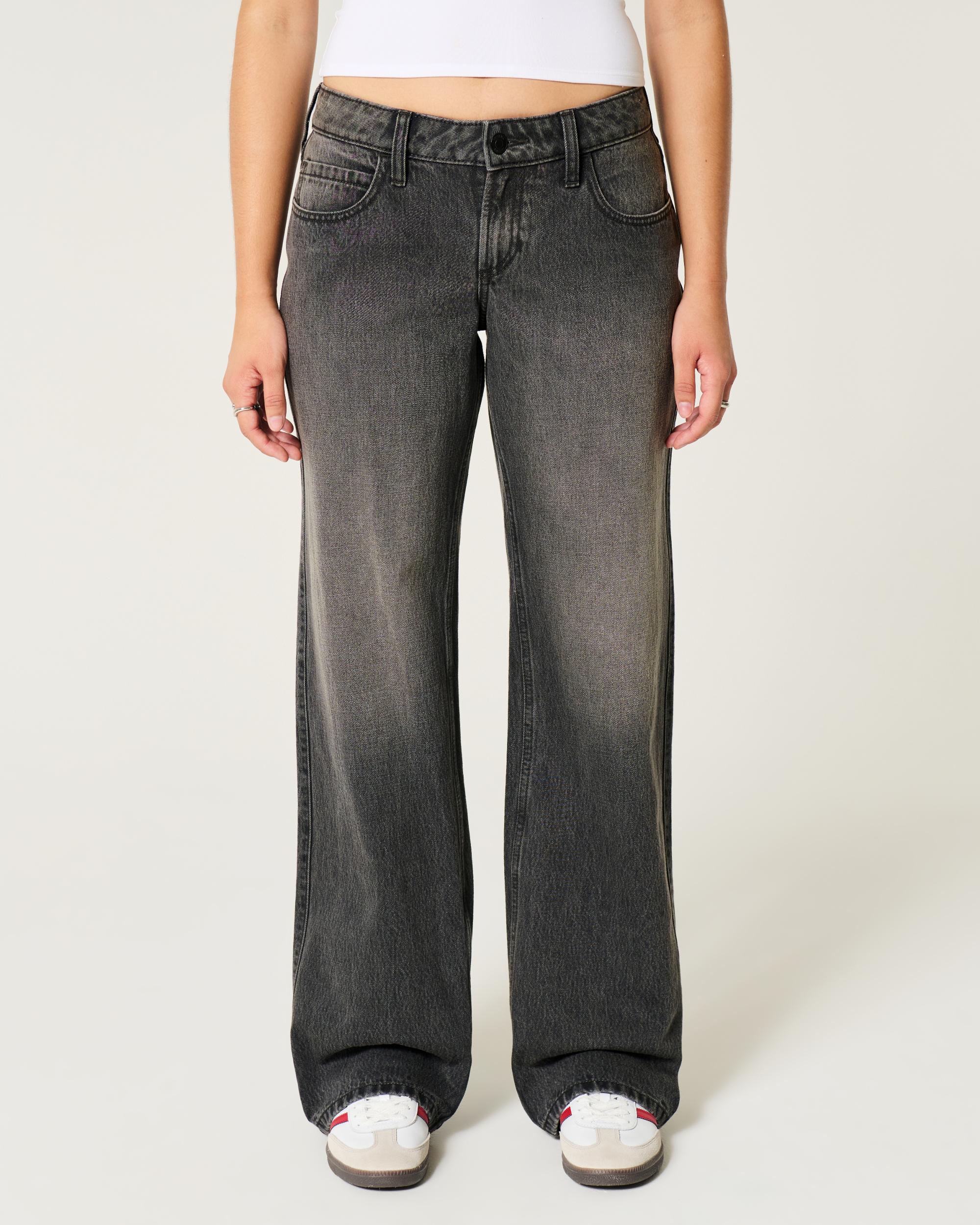 Curvy Low-Rise Washed Black Baggy Jeans Product Image