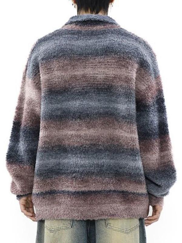 Men's Vintage Striped Lapel Neck Sweater Product Image