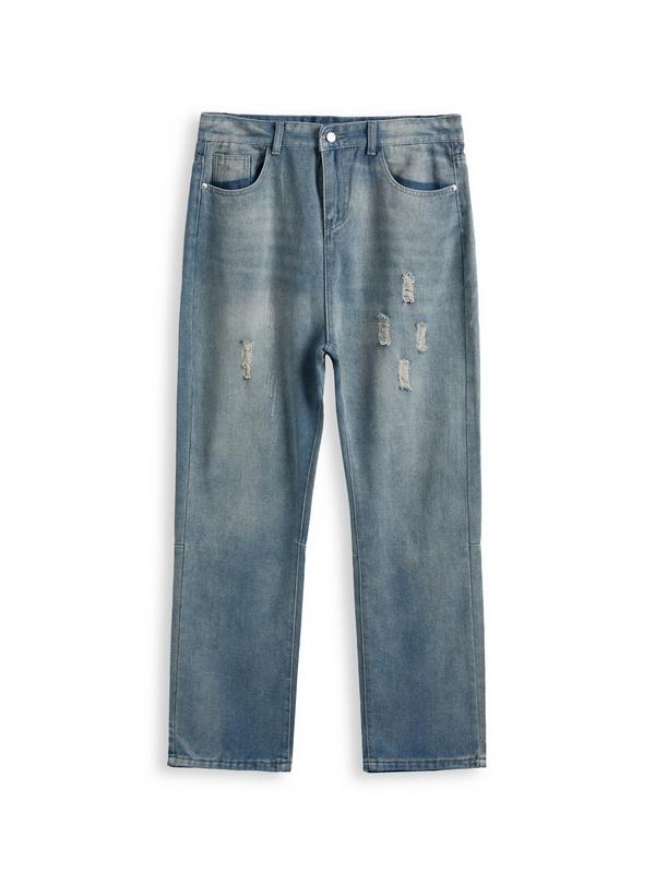Men's Distressed Wash Ripped Loose Jeans Product Image