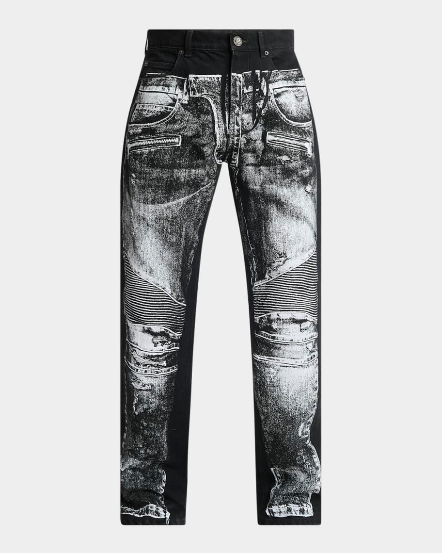 Men's Trompe L'oeil Printed Denim Pants Product Image