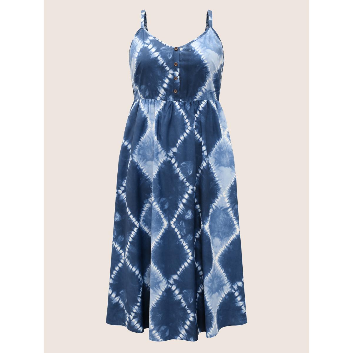 Plus Size Tie Dye Button Detail Cami Dress DarkBlue Women Casual Non Sleeveless Curvy Midi Dress BloomChic 30/6X Product Image