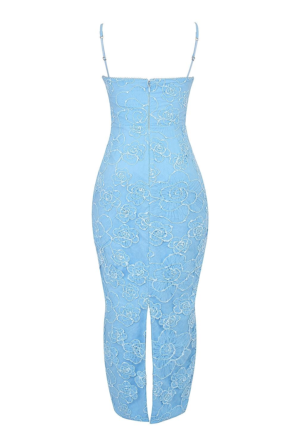 Eva  tuscan blue embroidered floral maxi dress Product Image